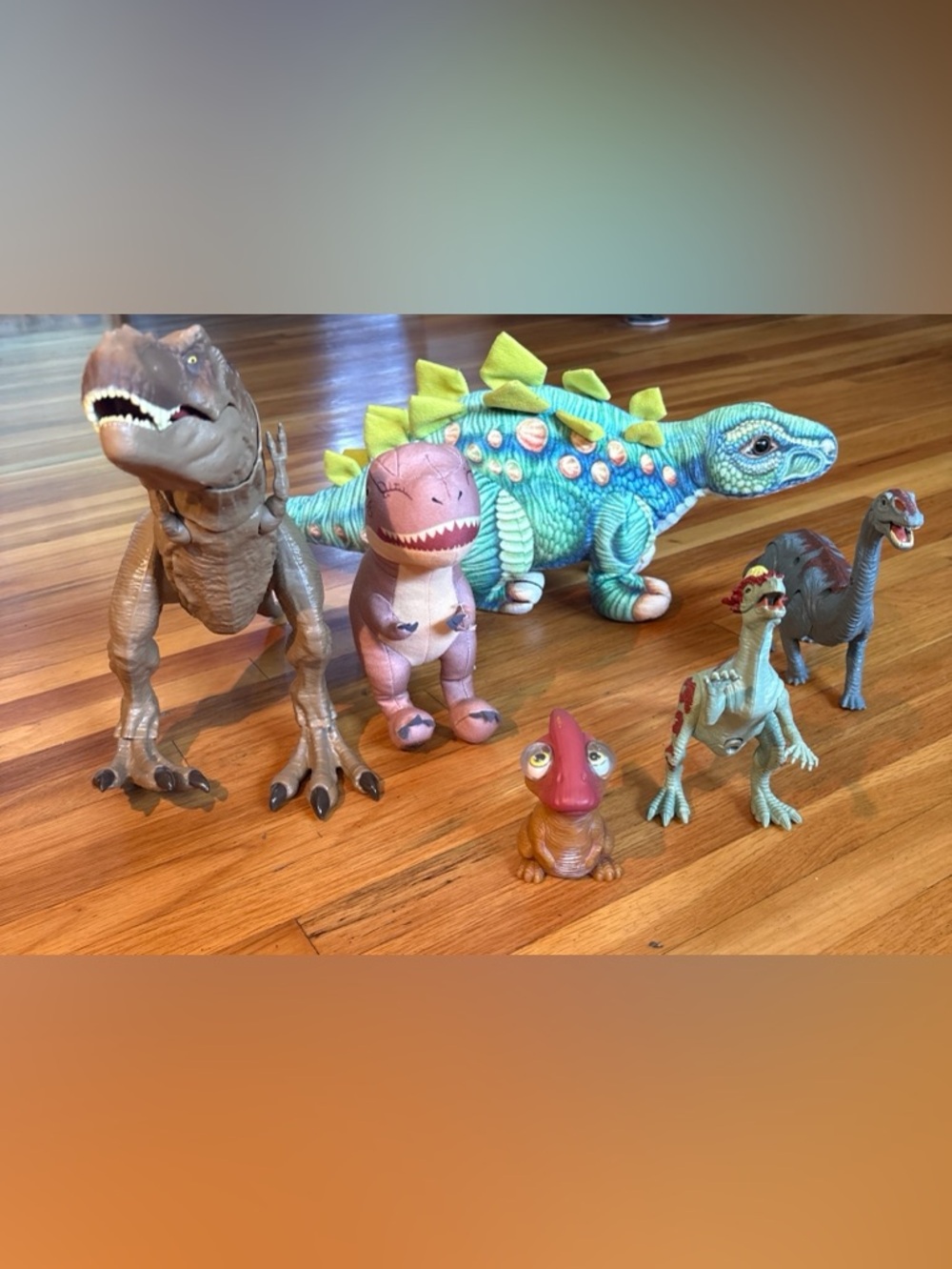 Lot Of 6 Dinosaurs T-rex Jurassic Park Eye Pop Stegosaurus Dino Plush Stuffed